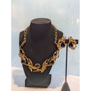 Black Gold and Rhinestone Barrera for Avon Granada Earrings Necklace